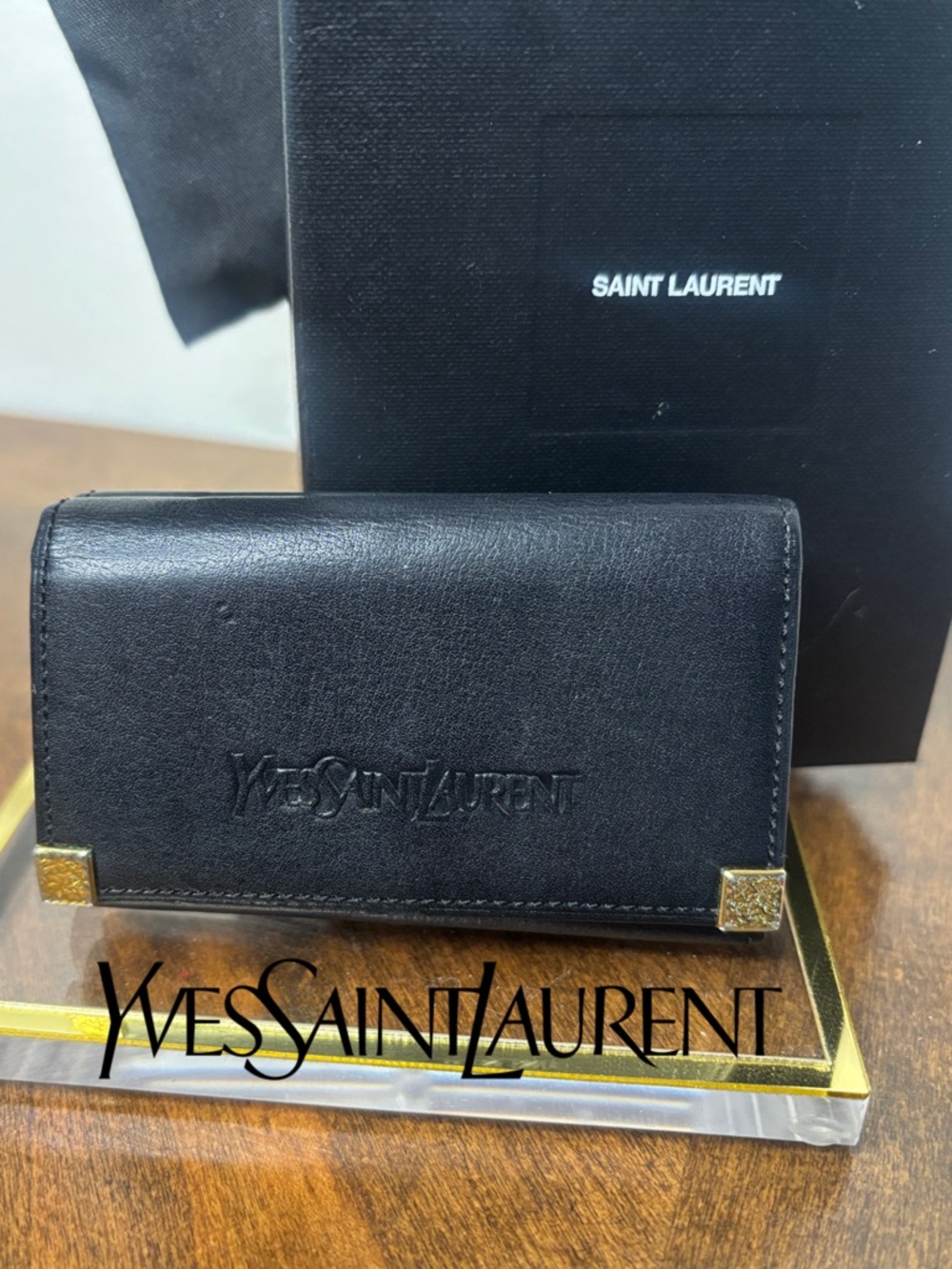 🔥YSL Yves Saint Laurent Black Leather Key & Card Holder Wallet- Full Inclusion - Picture 15 of 16